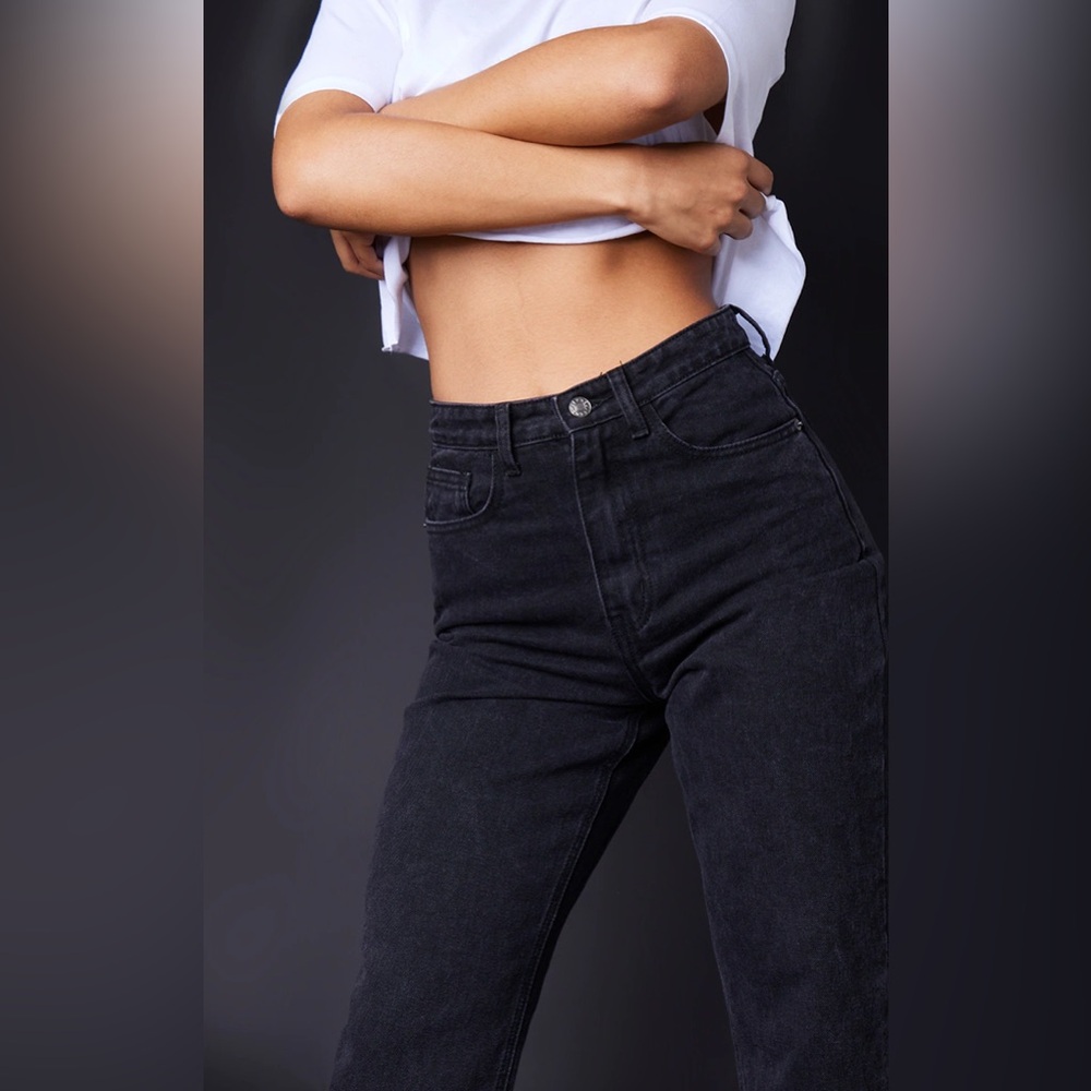 NWT PrettyLittleThing Washed Black Distressed Mom Jeans US Size 4 - Picture 3 of 16